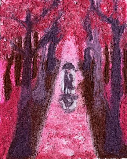 Sand painting, forest path