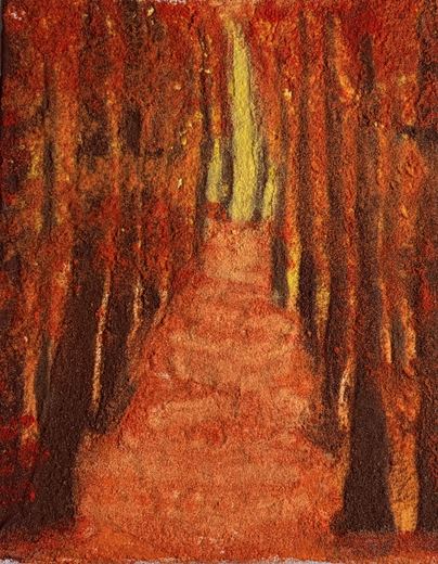 Sand painting, autumn path