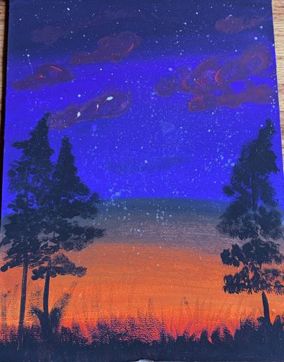 Sand painting, night pines