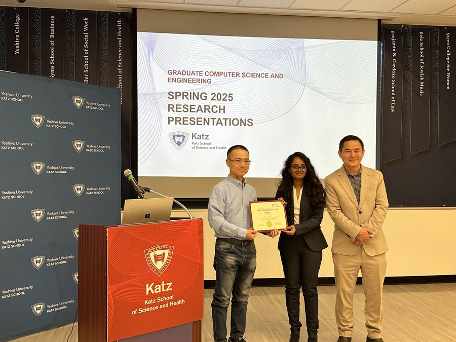 Receiving the Outstanding Research Project award at Yeshiva University